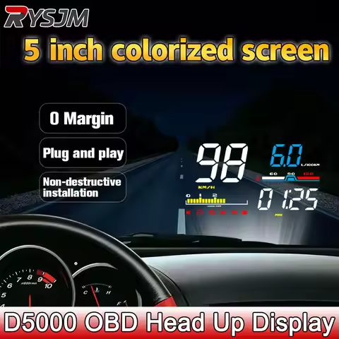 Car Head Up Display D5000 OBD2 Diagnostic Tool HUD Digital Security Alarm Speedometer Windshield Scr