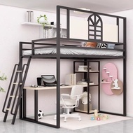 高架床上床下空帶書桌組合壹體單上層小戶型上床下桌複式二樓床包送貨