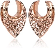 2 PCS Rose Gold Saddle Tunnels Ear Hangers Ear Gauges Plugs Stretcher Earring Piercing Body Jewelry 