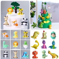 Soft Clay Animal Dinosaur Cake Topper Jungle Safari  Lion Tiger Fox Panda Elephant  Rabbit Happy Birthday Cake Decoration