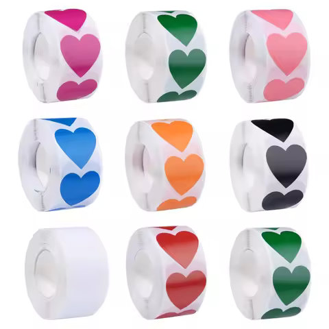 500Pcs/Roll Cartoon Heart-shaped Reward Decorative Stickers 8 Colors 2.5x2.3cm Heart For PC Pad Frid