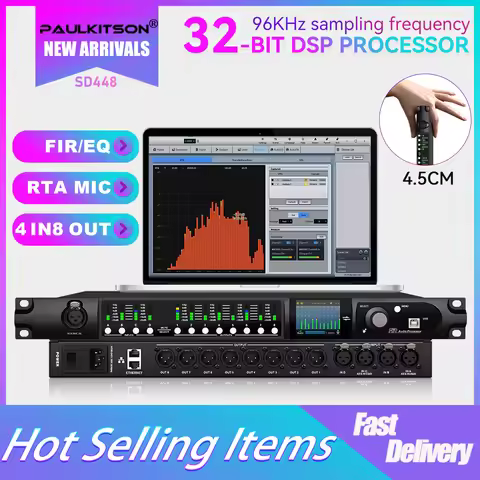 Paulkitson SD448 4-In 8-Out 32-Bit DSP Audio Processor 96kHz Sampling FIR/EQ RTA Mic Professional St