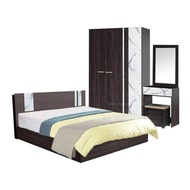 Raminthra Furniture ชุดห้องนอน 6ฟุต New Glory ( เตียง 6ฟุต +ตู้เสื้อผ้า 1.20ม.+โต๊ะแป้ง 60ซม.+ที่นอนสปริง ) สีโอ๊คลายหิน Bedroom Set