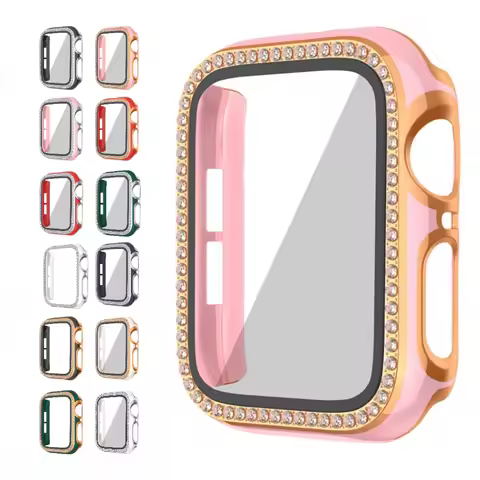 Watch Case+Tempered Film for Apple Watch Single Row Diamond Cover for IWatch 6 5 4 3 2 SE3 44mm 42mm