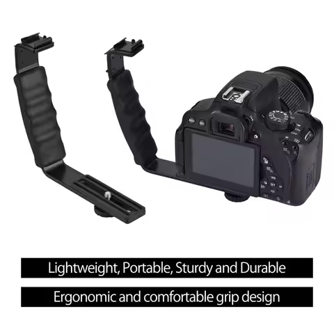 Camera Flash L Bracket Dual Hot Shoes Holder Mount Adapter Mount DV Microphone LED Light new