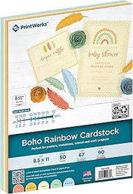 PrintWorks Boho Rainbow Cardstock 8.5" x 11" - 50 Sheets - 5 Assorted Boho Tones - Ideal for School 