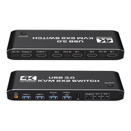 HDMI KVM Switch 4K 60Hz Dual Monitor USB 3.0 KVM Switch 2 Computers Share 2 Monitors for PC Laptop Keyboard