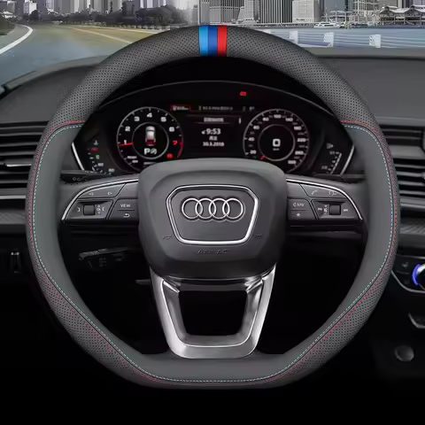 For Audi Steering Wheel Cover Nappa Leather 15 Inch Black A3 A4 A5 A6 A8 Q3 Q5 Q7 Q8 B8 B9 C7 C8 8V 