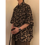 Vintage Short-Sleeved Shirt Men Summer Loose Hong Kong Flavor chic Niche Street Wear Retro Ruffian H