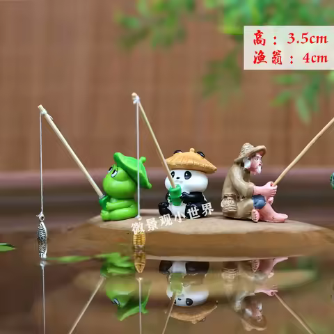 Aquarium Decoration Mini Fishing Panda Fishing Frog Fish Tank DIY Landscaping Ornaments Home Garden 