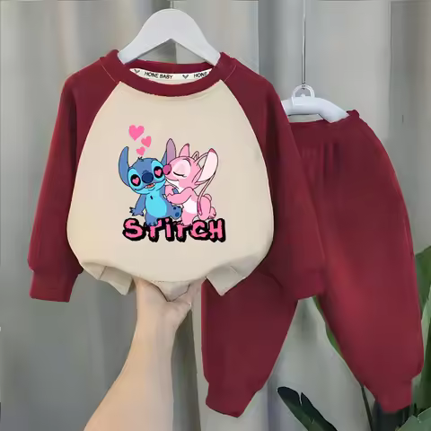 DISNEY Cartoon Printed Boys and Girls Casual Sweatshirts Sets Kids Spliced O Neck Hoodies and Trouse