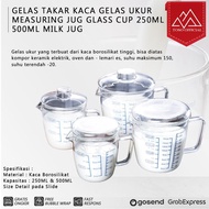 GLASS MEASURING JUG GLASS CUP 250ML 500ML MILK JUG - KNOB LID-500ML