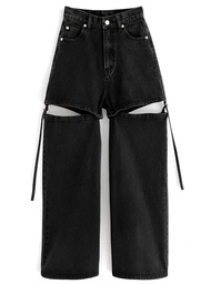 กางเกงยีนส์ขาบานสองทาง GRL ดีไซน์ใหม่ ดีไซน์หักหลัง ขากระบอกเล็ก กางเกงขายาว กางเกงขาสั้น ทรงเข้ารูป