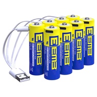 EEMB AA電池8パックAA充電可能電池リチウム電池AA USB C型充電ケーブル交換電池1.5 V 2600 mWhフラッシュ 1.5 V 単3形充電式電池