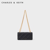 CHARLES&KEITH กระเป๋าถือสตรี CK6-10680924-3 กระเป๋าสตางค์สตรีรูปสี่เหลี่ยมขนมเปียกปูนโซ่ร่อซู้ล Blac