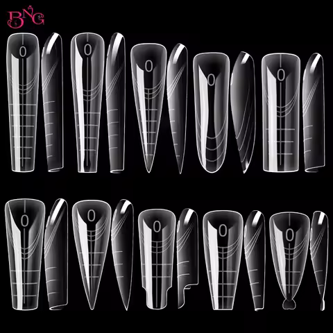 BNG New 70/140Pcs Clear Nail Dual Form Poly Extension Gel Molds Reusable Acrylic Nail Forms 12 Types