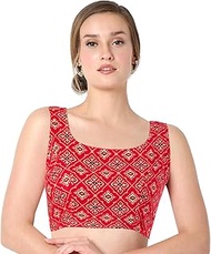 Cotton Printed Blouses for Women Sarees, Sleeveless Ajrakh Print Crop top Choli (B224-P)