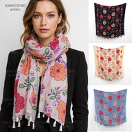 2025 New Style Foreign Trade Cross-Border Cotton Linen Scarf Live Wave Printed Long Scarf Travel Vac