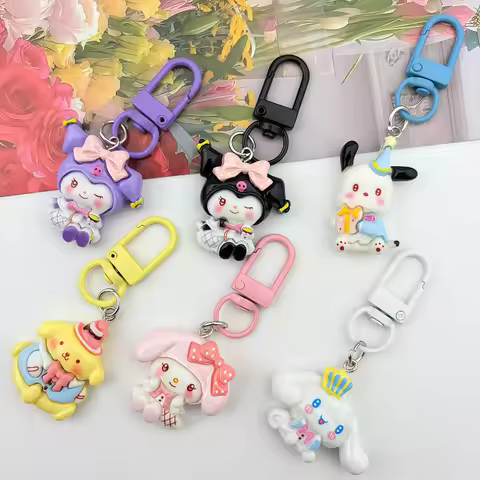 Cute Sanrio Hello Kitty Melody Kuromi Cinnamoroll Pochacco Keychain Bag Pendant Charms Backpack Deco