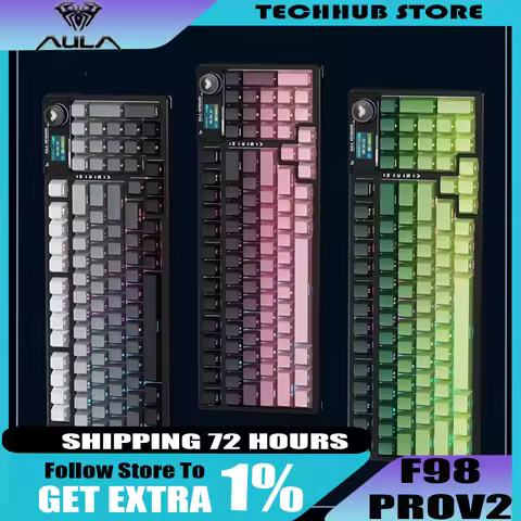 AULA F98 Pro V2 Mechanical Keyboard Hot Swappable HIFI Sound Quality Multi Axis Display Screen Side