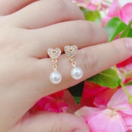 10k Rose Gold Heart Pearl Dangling Earrings