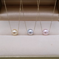 Three Color Japanese Akoya Floating Pendant Necklace 10k Gold 40cm Made in Japan