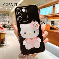 GFAITH with Cute Make-Up Mirror Casing V27e case hp Vivo V27 5G Straight Edge Plating Soft Case vivo