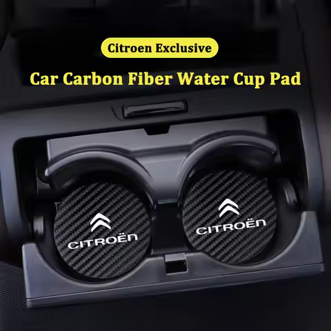 2Pcs Car Logo Carbon Fiber Patterned Water Cup Pad For Citroen C1 DS3 C2 C3 Vts C4 Saxo C4L C5 C6 C8
