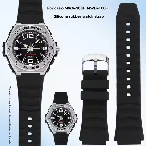 20mm Waterproof Silicone Replacement Strap for Casio MWA-100HD-1A & MWD-100H Black Warrior Watch Ban