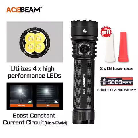 ACEBEAM E75 Quad-Core LED Flashlight USB C Rechargeable Torch With 21700 Battery 4500LM 260M Flashli