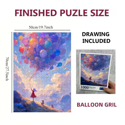 1000 Piece Jigsaw Puzzle for Adults, 27.56x19.69 Inch (70x50cm) Cartoon Girl with Balloon Puzzle, Ch