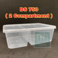 TAPAU -   [ 50sets± ]  FELTON 750 DS Rectangular Two ( 2 ) Compartment Plastic Disposable Food Conta