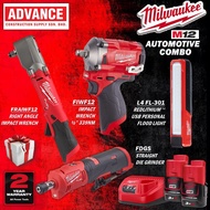 Milwaukee M12 Automotive Combo ( M12 FIWF12 Impact Wrench / M12 FRAIWF12 Right Angle Impact Wrench / M12 FDGS Straight Die Grinder / L4 FL-301 USB Personal Flood Light ) 🔥FREE CONTRACTOR BAG🔥