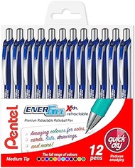 Pentel EnerGel XM BL77 - Retractable Liquid Gel Ink Pen - 0.7mm - 54% Recycled - Blue Ink - Pack of 12 in Wallet