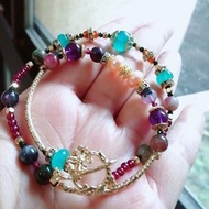 金銀財寶 14k包金天河石貓眼碧璽石榴石繞2圈式手練練