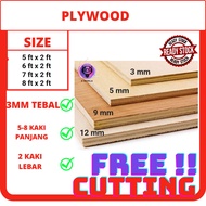 PLY WOOD SIZE - [3mm thickness ](5-8length x 2wide)ft Multipurpose Plywood Timber| Panel Papan Kayu 