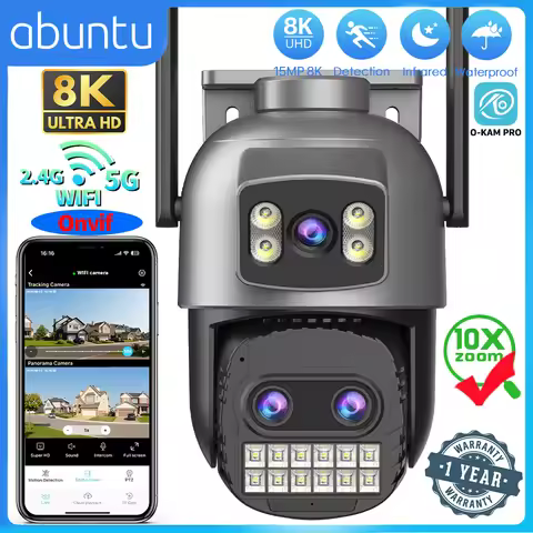 15MP 8K PTZ Wifi IP Camera 10X Zoom Three Lens Dual Screens HD Outdoor Surveillance Camera 5G/2.4G C