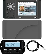 4" Color LCD Display Bluetooth Marine AM/FM/WB Digital Media Stereo Receiver with Protective Boat Yacht Radio Cover, Wired Remote Control, 22" Wired Radio Reception Antenna
