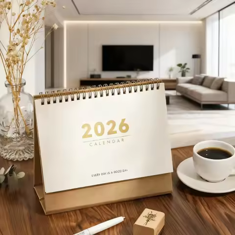 Minimalist 16-Month Desk Calendar, White Brown Spiral Planner, Home Office & Student Gift,Sep 2025-D