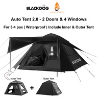 Blackdog Automatic Tent 2.0 3-4P Rainproof PU3000mm Outdoor Khemah Simple Setup UV Resistant Waterproof Nature Camp