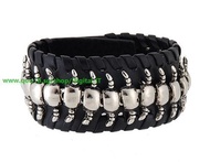 Adjustable Cowhide Cord Bracelet with Metal Centipede Decoration (Black) M.