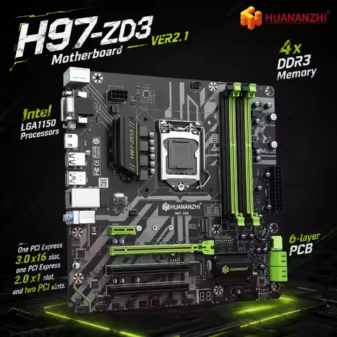 HUANANZHI H97-ZD3 Motherboard LGA1150 with Intel Core I5 I7 4th 5th Gen CPU 4*DDR3 1333-1600MHz Max 