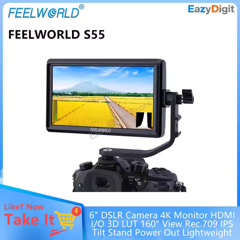 FEELWORLD S55 6" DSLR Camera 4K Monitor HDMI I/O 3D LUT 160° View Rec.709 IPS Tilt Stand Power Outpu