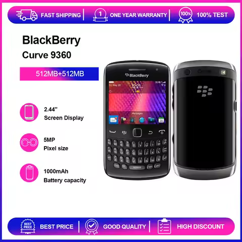 BlackBerry Curve 9360 2G/3G Original Unlocked Mobile Cell Phone Bluetooth QWERTY 2.44'' 5MP WLAN Bla