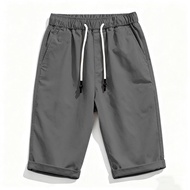 Unisex Drawstring Shorts Breathable Three Quarter Pants Men 3/4 Pants with Elastic Waist 4 Colors