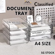 {SG} A4 Document Tray Stackable Clear Storage Tray Transparent Paper Organiser  White/Clear Table Or