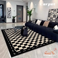 French Living Room Rug Retro Black and White Checkerboard Sofa Coffee Table Cushion Home Large Area 