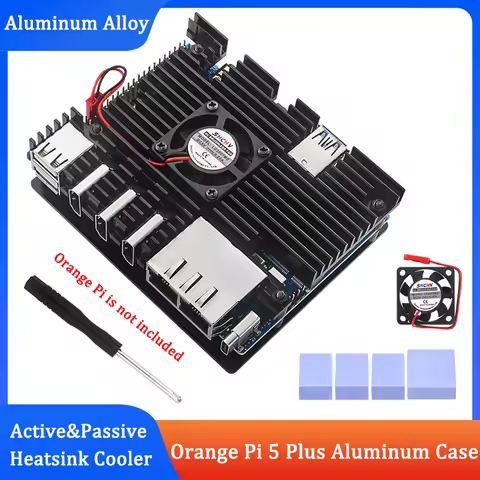 Aluminum Case for Orange Pi 5 Plus Shell Active Passive Cooling Shell with Silicone Heat Sink Fan fo