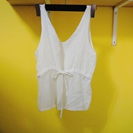 Korea 韓國 夏季 白 亞麻 露肩 無袖 透氣上衣 疫苗裝 #618