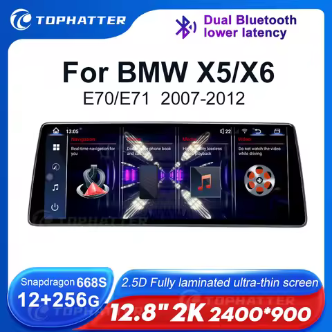 12.8 2K 2400*900 2.5D Car Radio For BMW X5 E70 X6 E71 Screen CarPlay Android Auto Multimedia Player 